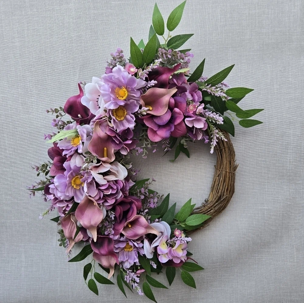Handmade Elegant Purple and Pink Floral Wreath